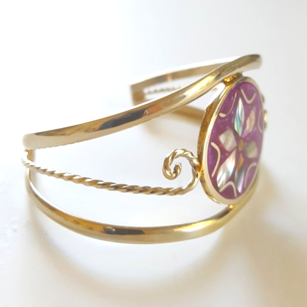 Sterling Cuff Bracelet 🎀 Mother of Pearl design - Picture 3 of 11
